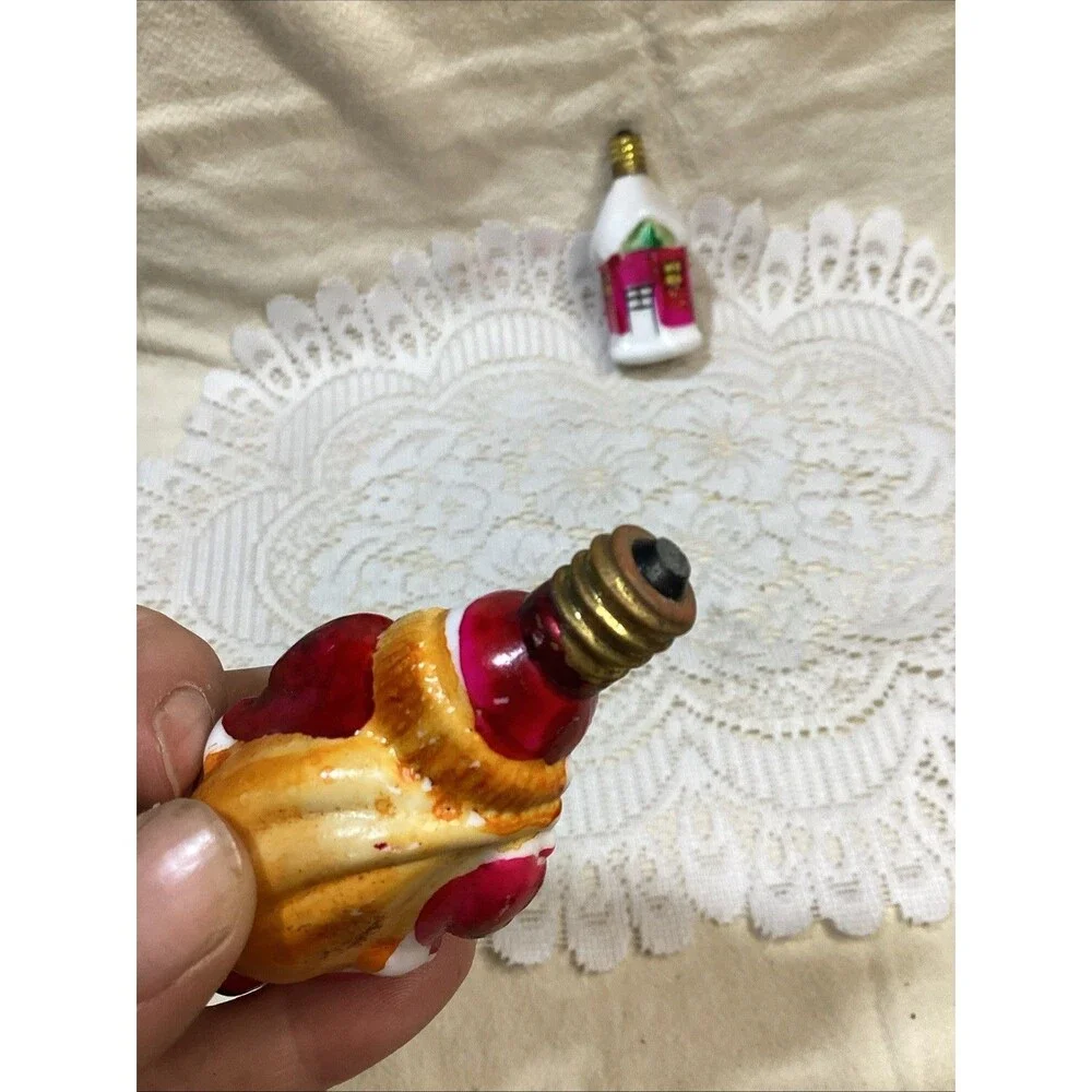 Antique Figural Milk Glass Santa Claus & Mini House Light Bulb Untested Japan